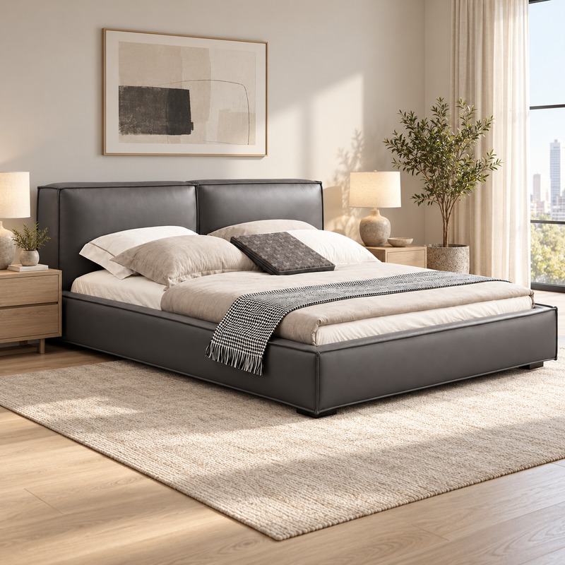 Jiani G9201 Upholstered Bed, complete styled bed display