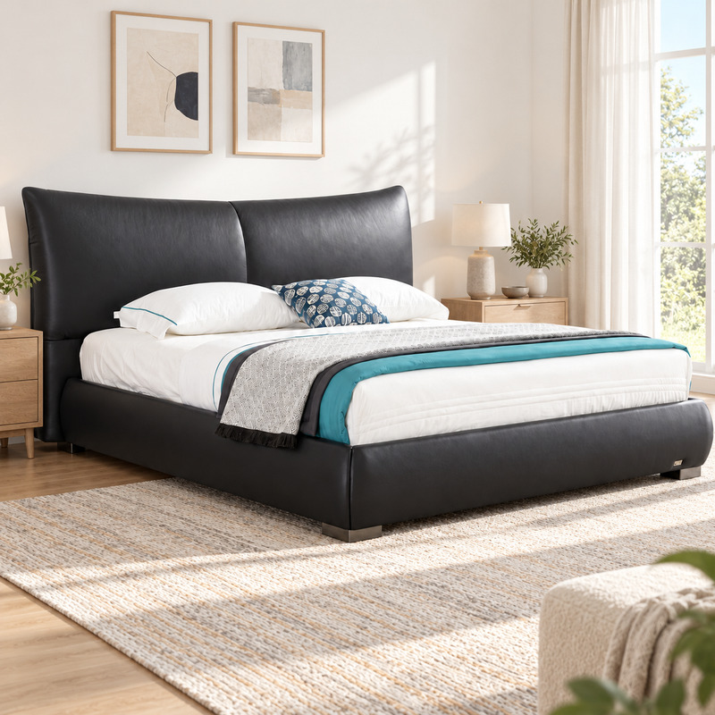 Jiani G9216/G9216-1 Upholstered Bed, complete styled bed display