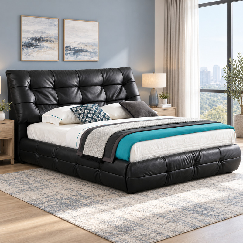 Jiani G9219 Upholstered Bed, complete styled bed display