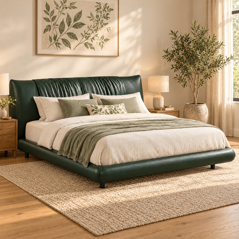 Jiani P8696 Upholstered Bed, complete styled bed display