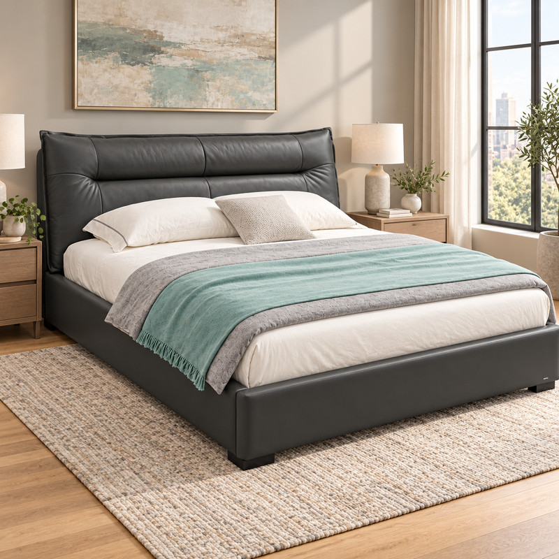 Jiani P8825 Upholstered Bed, complete styled bed display