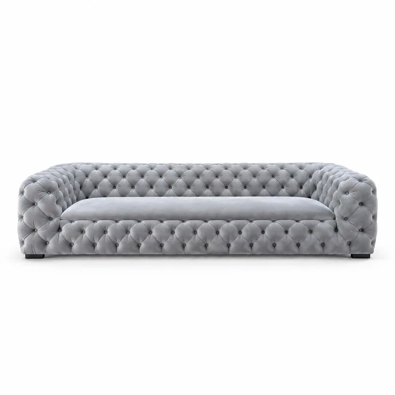 Light Gray Fully Tufted Chesterfield Sofa, front product view