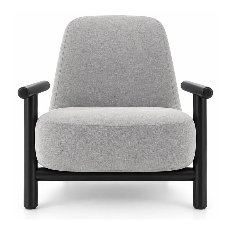 Light Gray Upholstered Lounge Chair with Black Frame, front product view