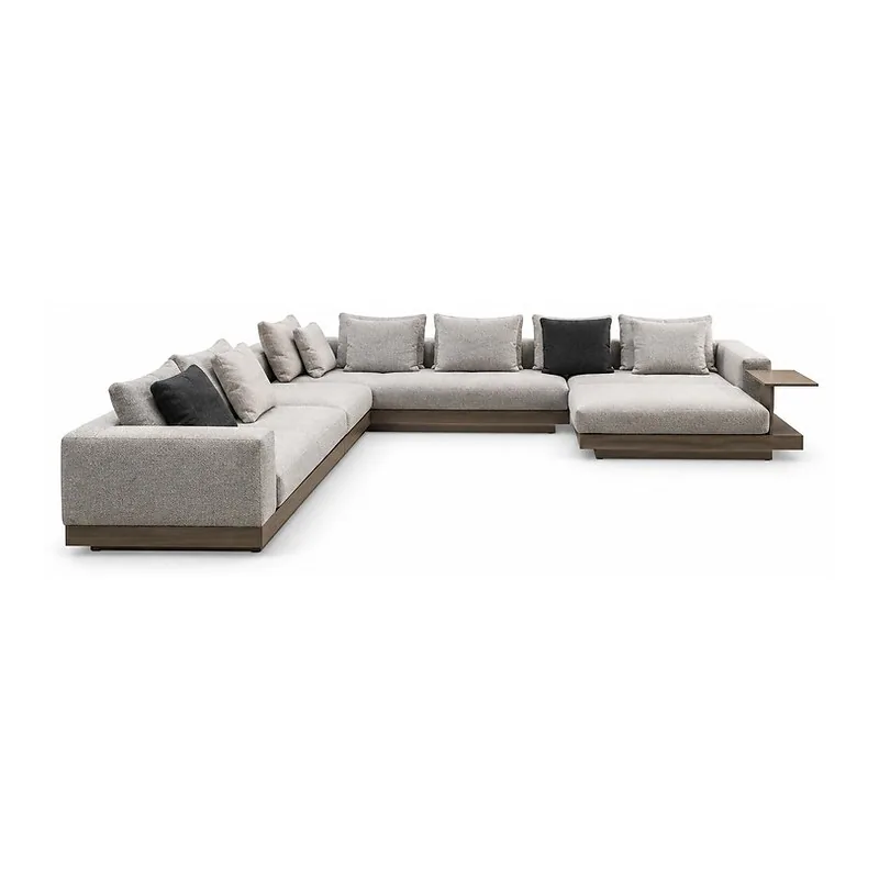 Light Grey U Shaped Sectional Sofa with Wood Base, front product view