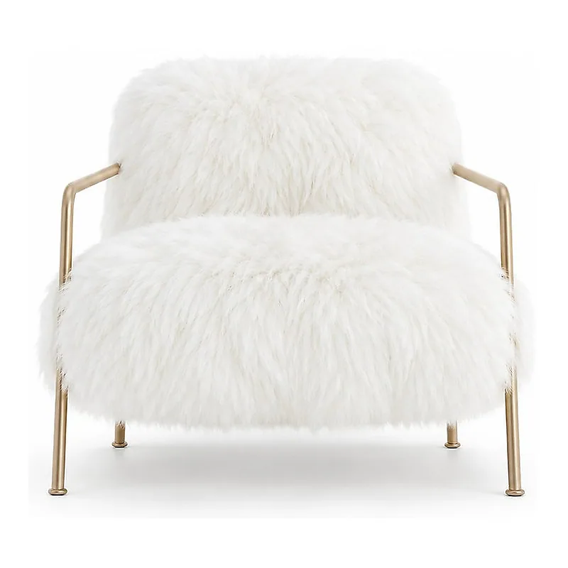 MIUMIU Ivory Faux Fur Lounge Chair with Gold Frame, front product view
