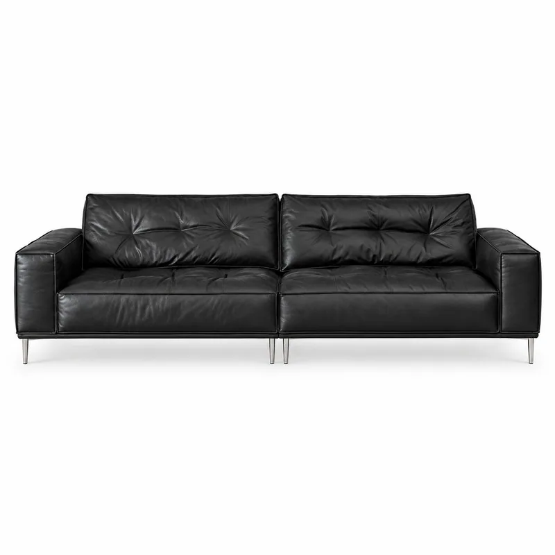 Modern Black Leather Sofa, front product view