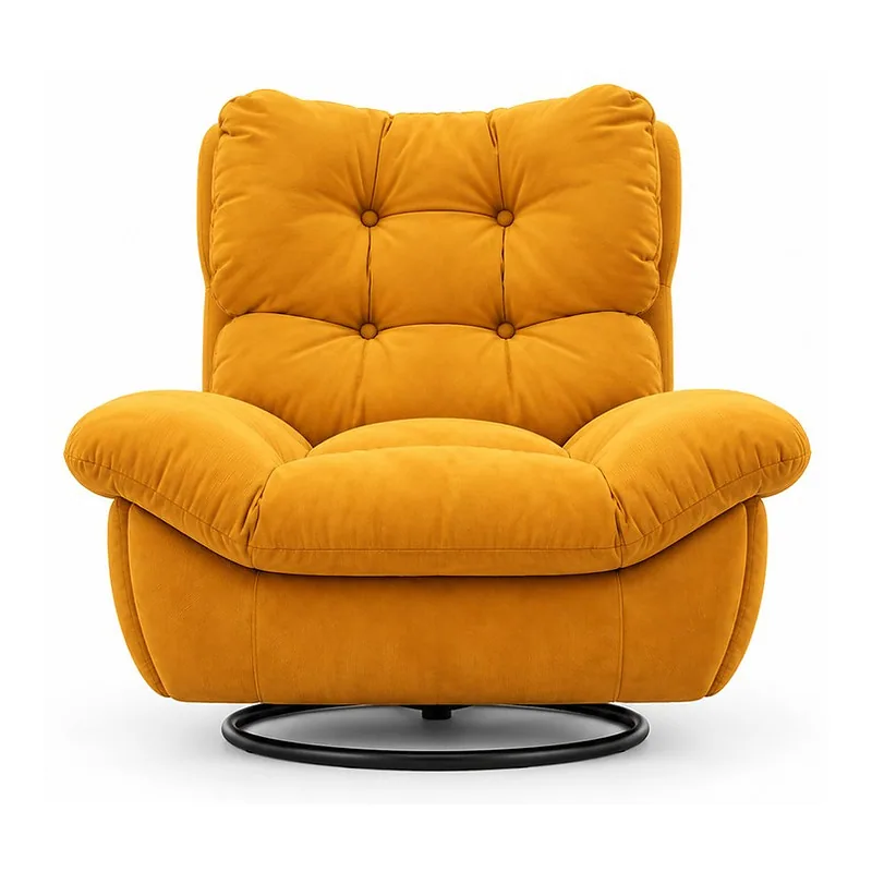 Mustard Tufted Fabric Swivel Lounge Chair, front product view