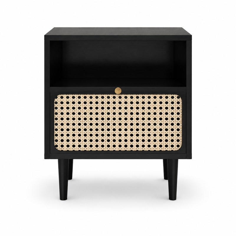 FZ Natural Cane Ash Wood Bedside Table, front product view