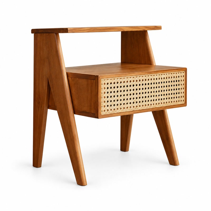FZ Natural Cane Ash Wood Bedside Table, front product view