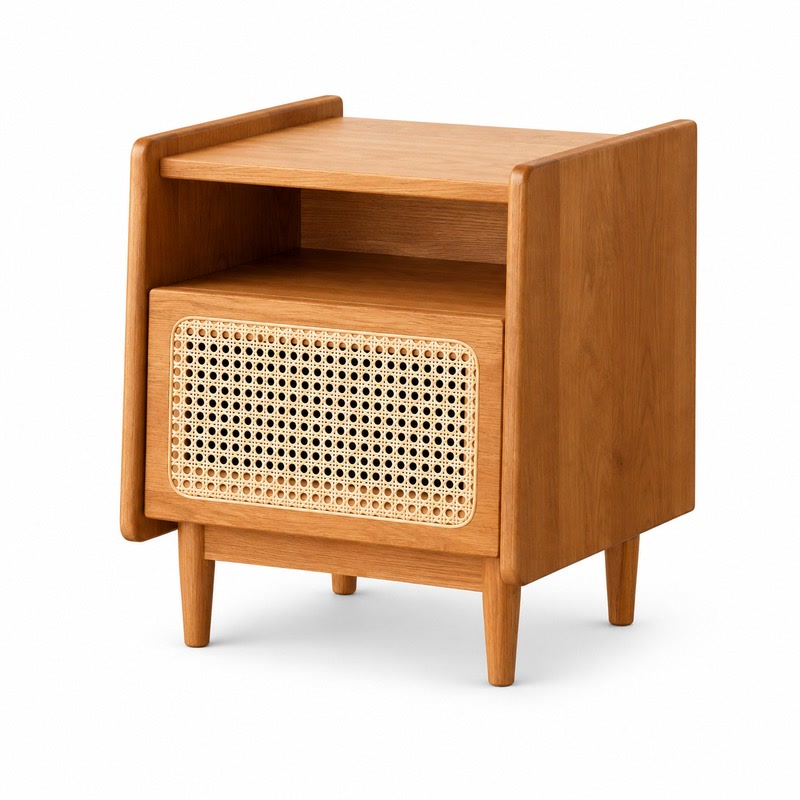 FZ Natural Cane Ash Wood Bedside Table, front product view