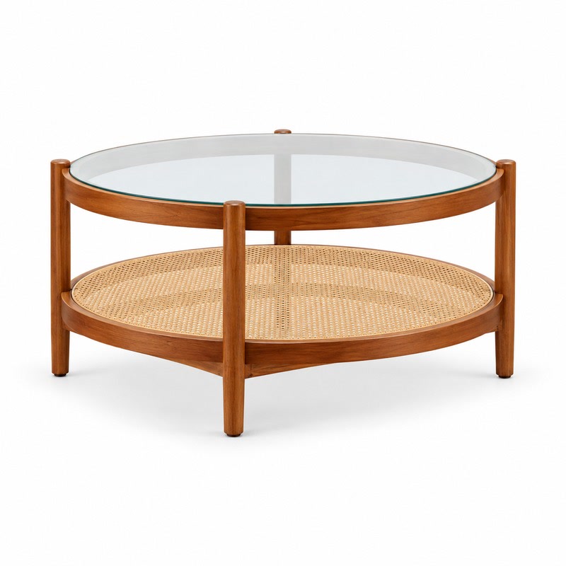 FZ Natural Cane Ash Wood Coffee Table, front product view