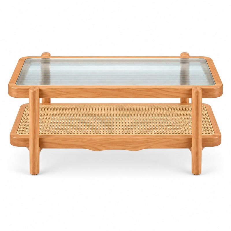 FZ Natural Cane Ash Wood Coffee Table, front product view