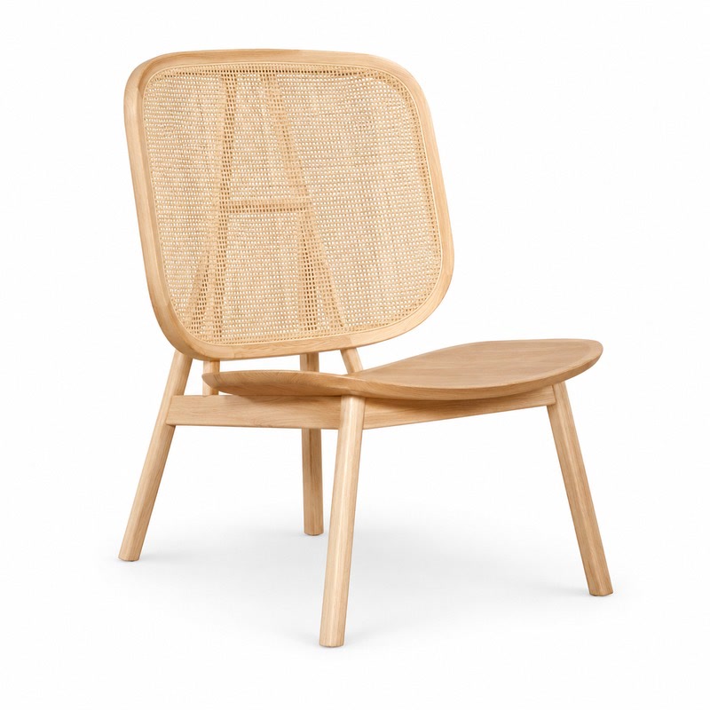 FZ Natural Cane Ash Wood Lounge Chair, front product view