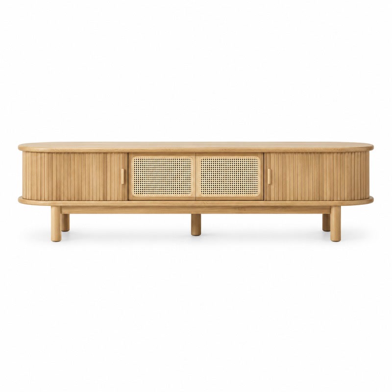 FZ Natural Cane Ash Wood TV Stand, front product view