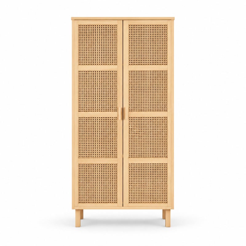 FZ Natural Cane Ash Wood Wardrobe, front product view