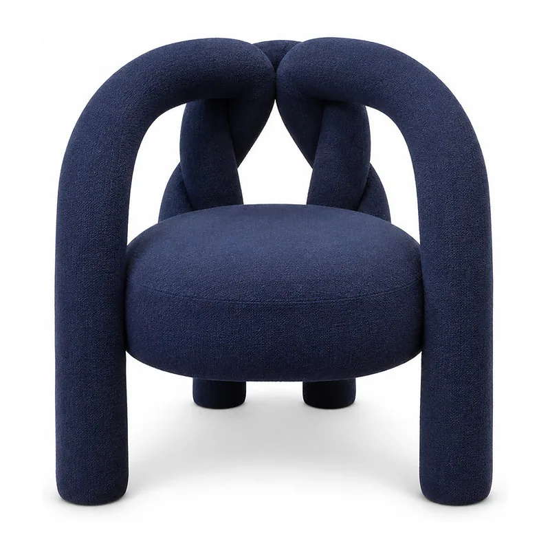 Navy Blue Sculptural Wraparound Upholstered Chair, front product view