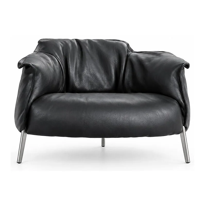 Nuode Black Leather Low Lounge Chair, front product view