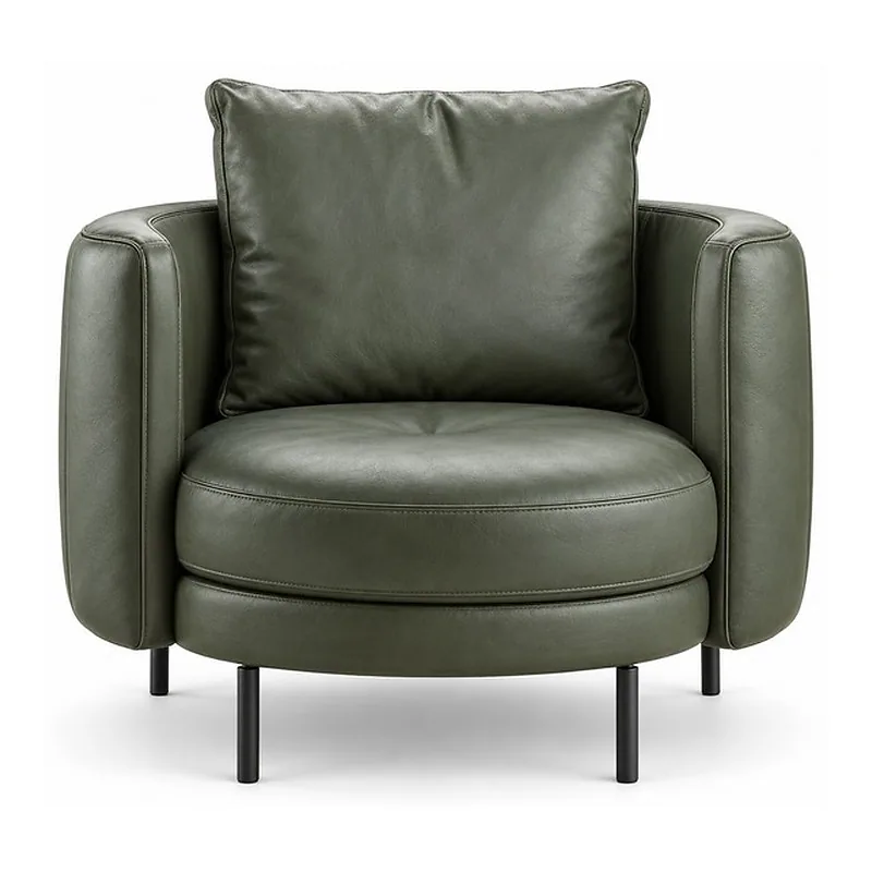 Olive Green Leather Barrel Armchair, front product view