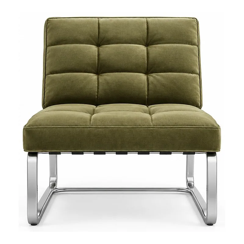 Olive Tufted Armless Sled-Base Lounge Chair, front product view