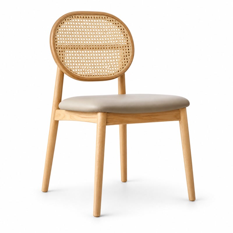 FZ Oval Natural Cane Ash Wood Dining Chair, front product view
