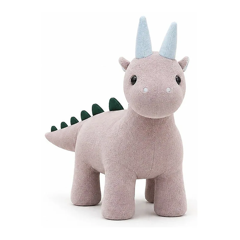 Pale Pink Plush Two-Horn Dinosaur Stool, front product view