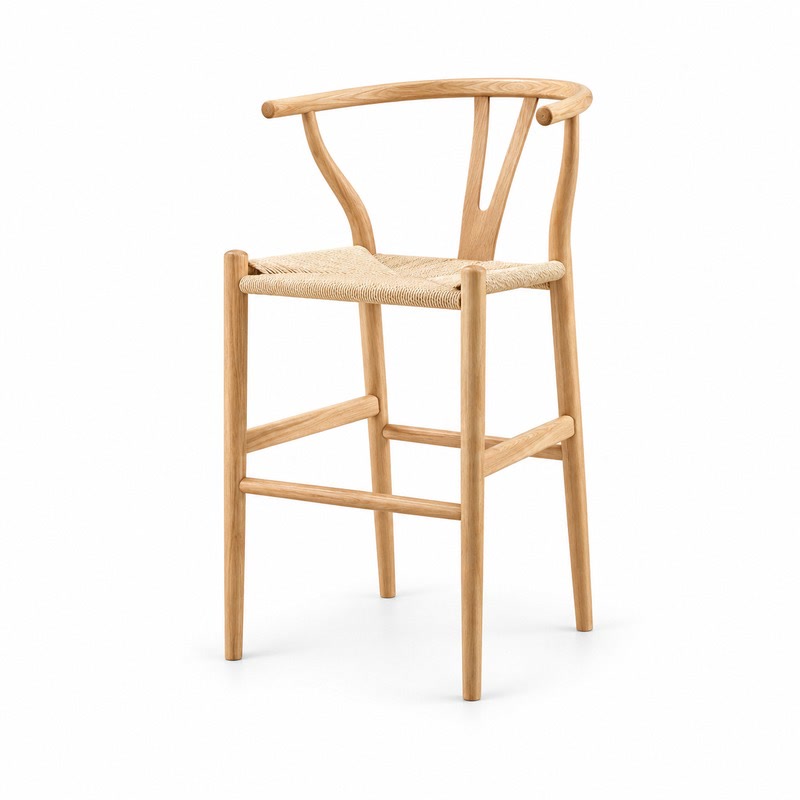 FZ Paper Cord Ash Wood Bar Stool, front product view
