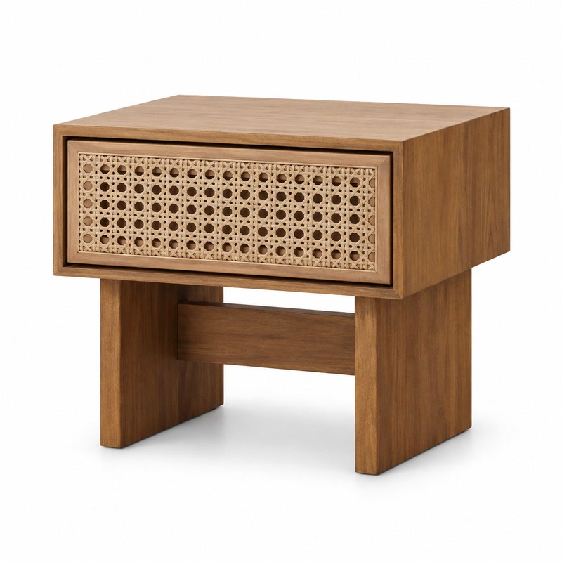 FZ Paper Cord Ash Wood Bedside Table, front product view