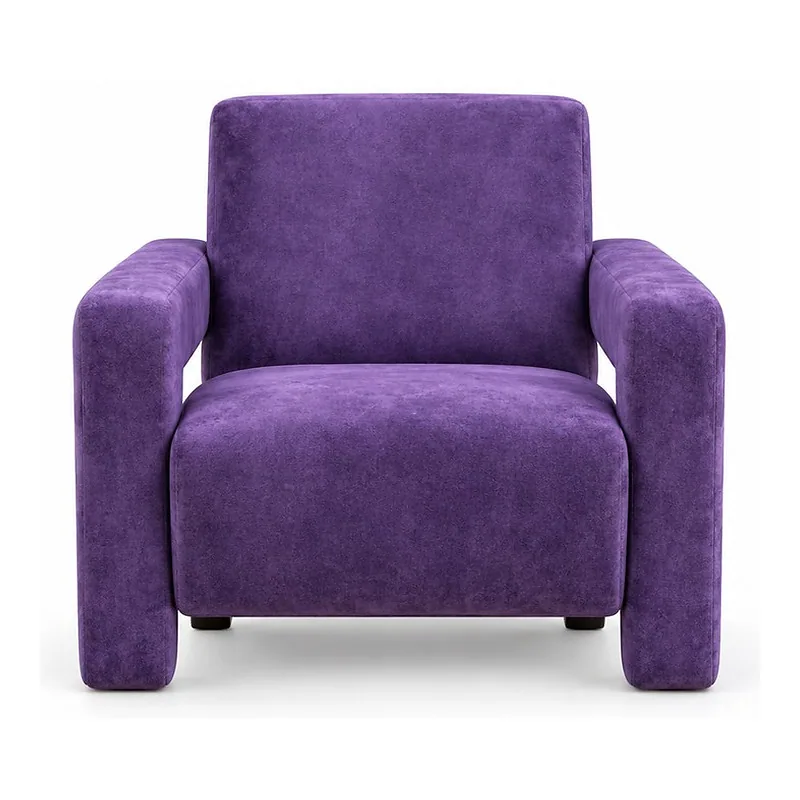 Purple Velvet Lounge Armchair, front product view