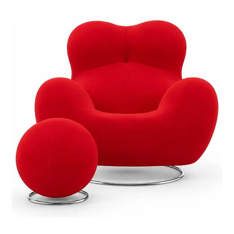 Red Lounge Chair with Ball Ottoman, front product view