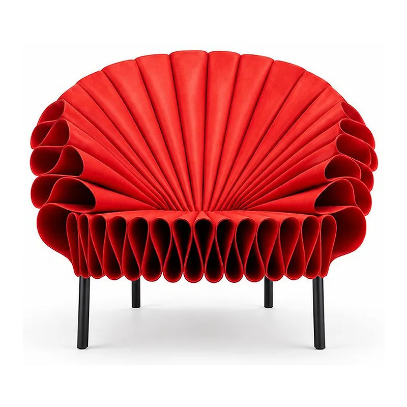 Red Peacock Fan Pleated Lounge Chair, front product view