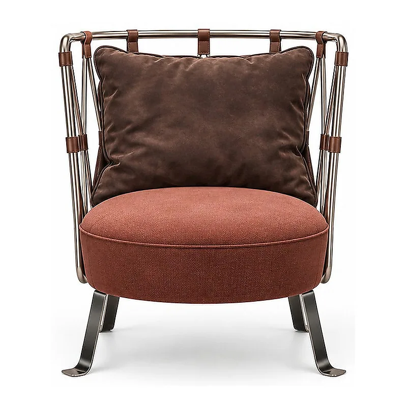 Rust Brown Metal Frame Lounge Chair, front product view