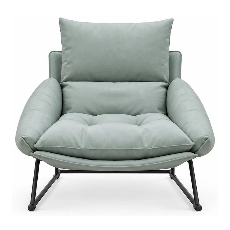 Sage Gray Upholstered Metal Lounge Chair, front product view