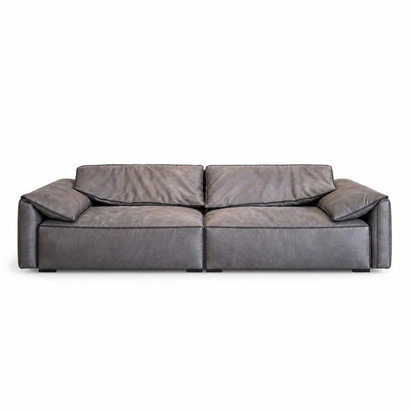 Smoky Gray Contrast Piping Two Seat Sofa, front product view