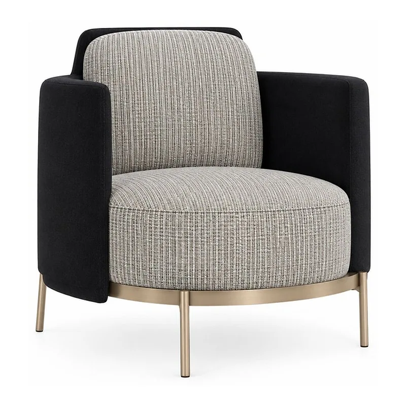 Striped Fabric Black-Panel Brass-Leg Armchair, front product view
