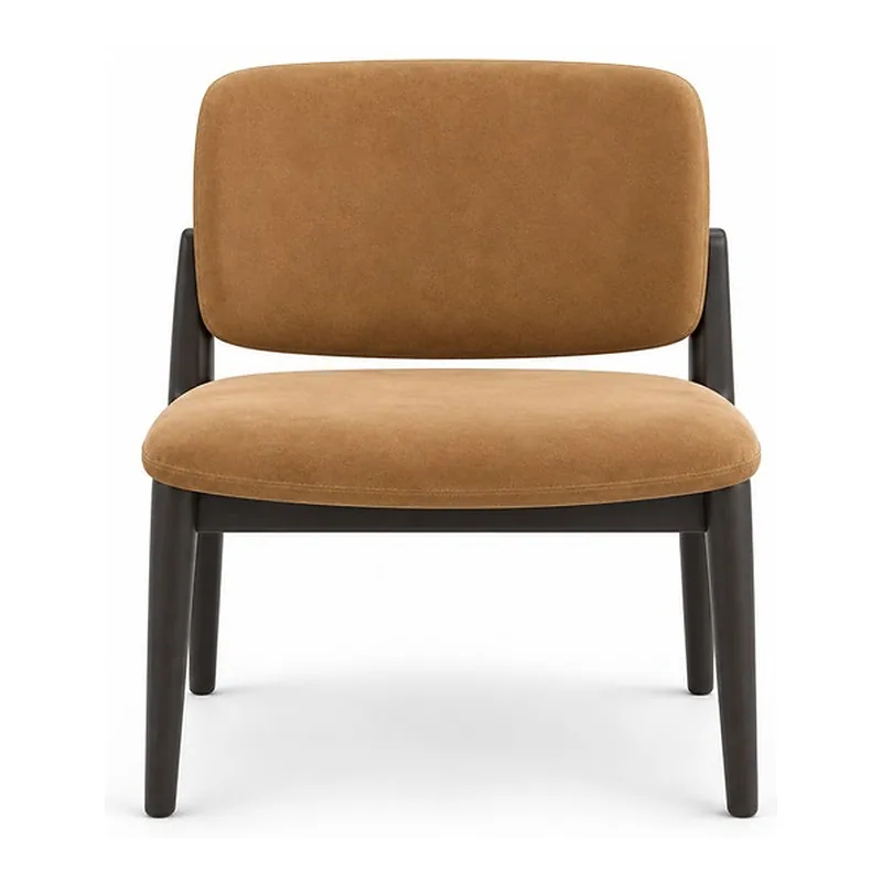 Tan Upholstered Dark Frame Accent Chair, front product view