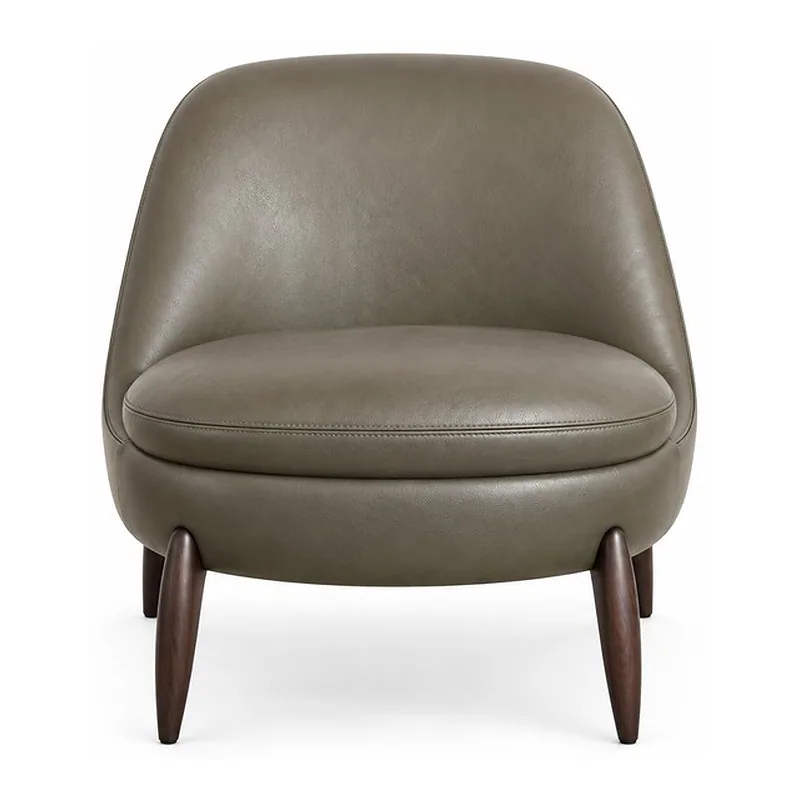 Taupe Leather Curved Armless Slipper Chair, front product view