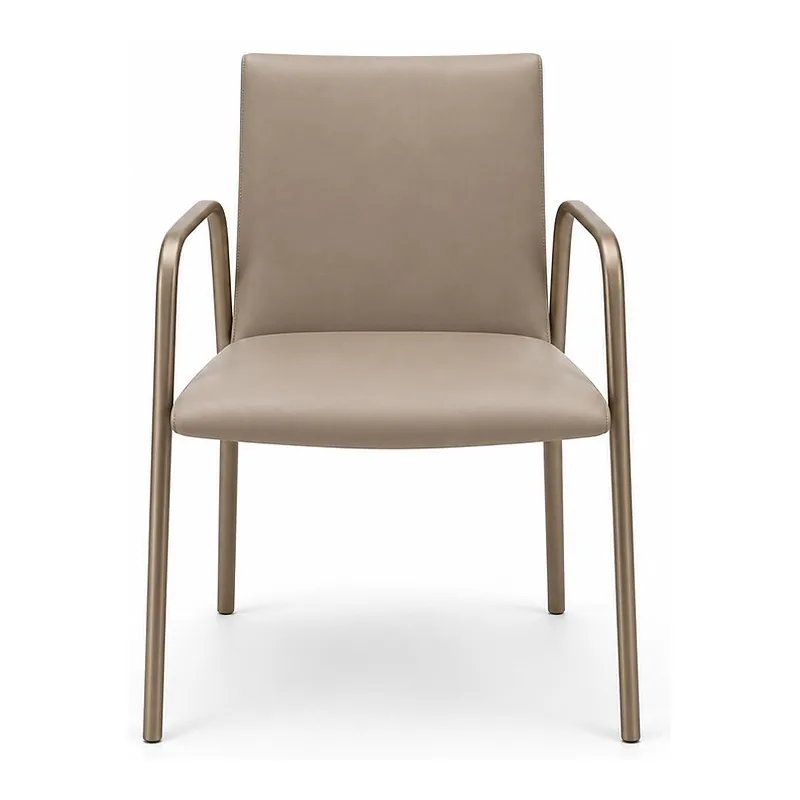 Taupe Upholstered Champagne Metal Armchair, front product view