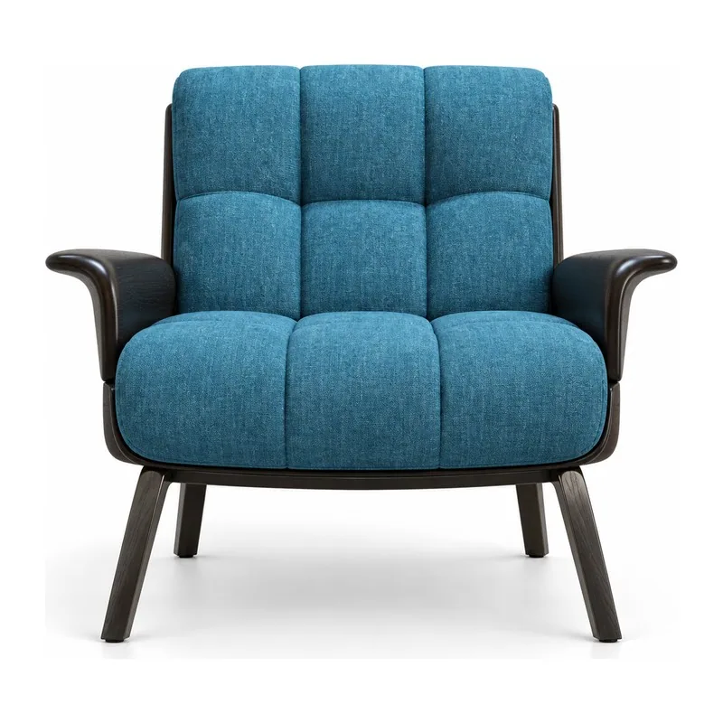 Teal Channel Upholstered Dark Wood Lounge Chair, front product view