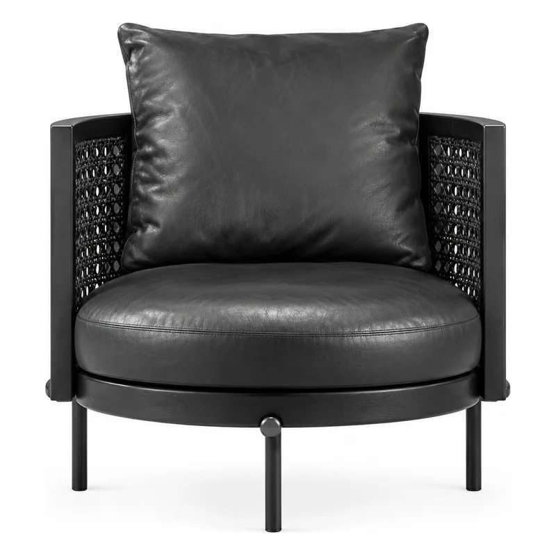 Torri Black Leather Woven Side Lounge Chair, front product view