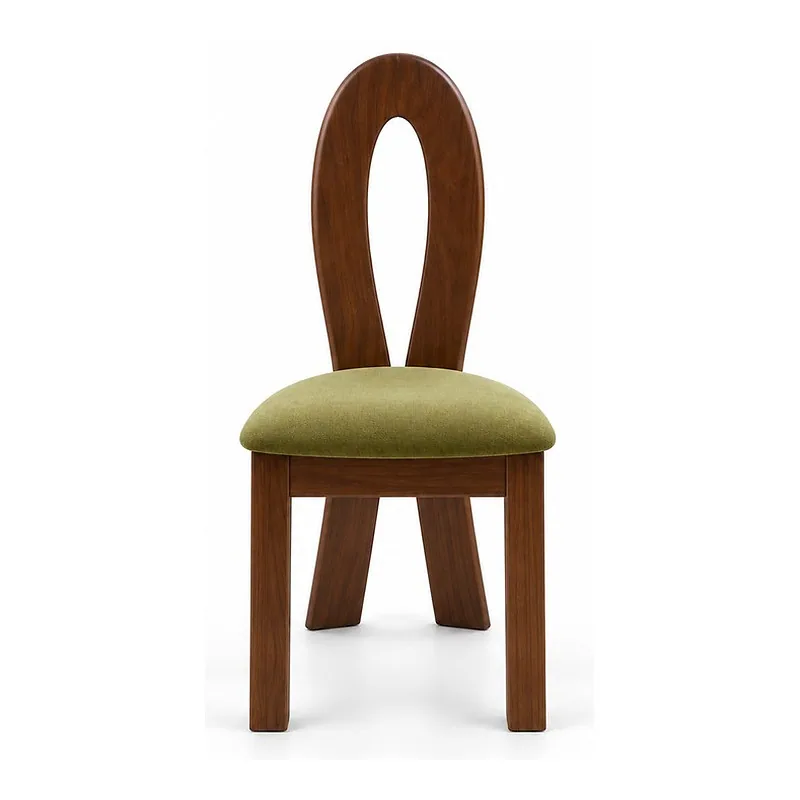 Walnut Loop Back Olive Upholstered Dining Chair, front product view