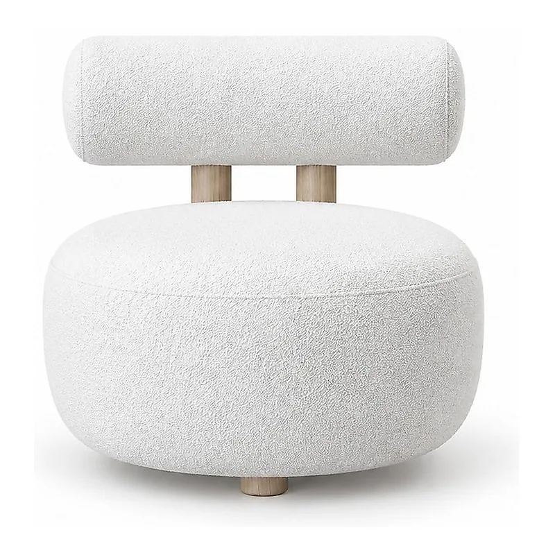 White Boucle Round Stool Chair, front product view