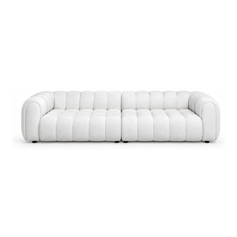 White Channel Tufted Rounded Sofa, front product view