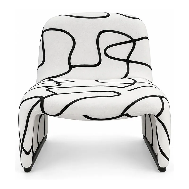 White Lounge Chair with Black Line Pattern, front product view