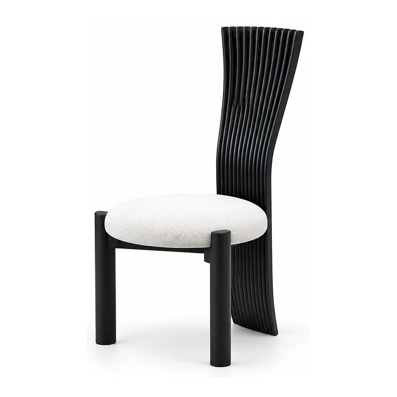 White Round Seat Black Ribbed Back Chair, front product view