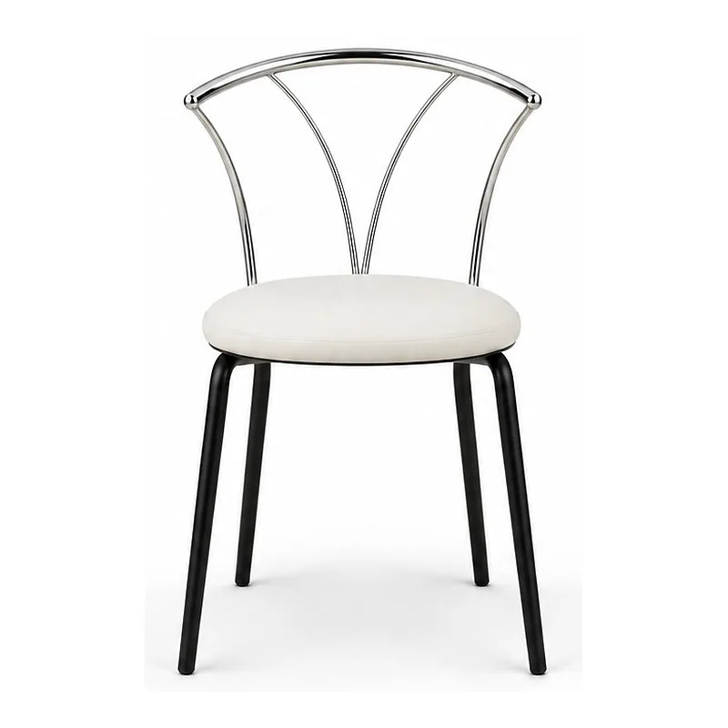 White Round Seat Curved Metal Back Chair, front product view