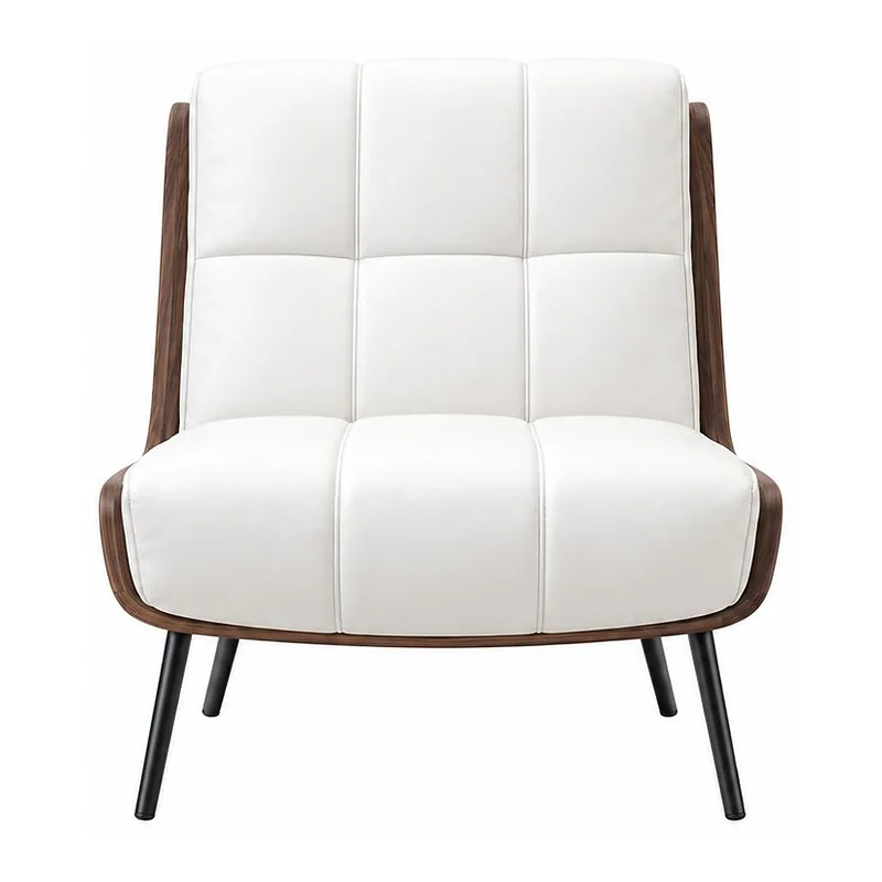 White Upholstered Walnut Lounge Chair, front product view
