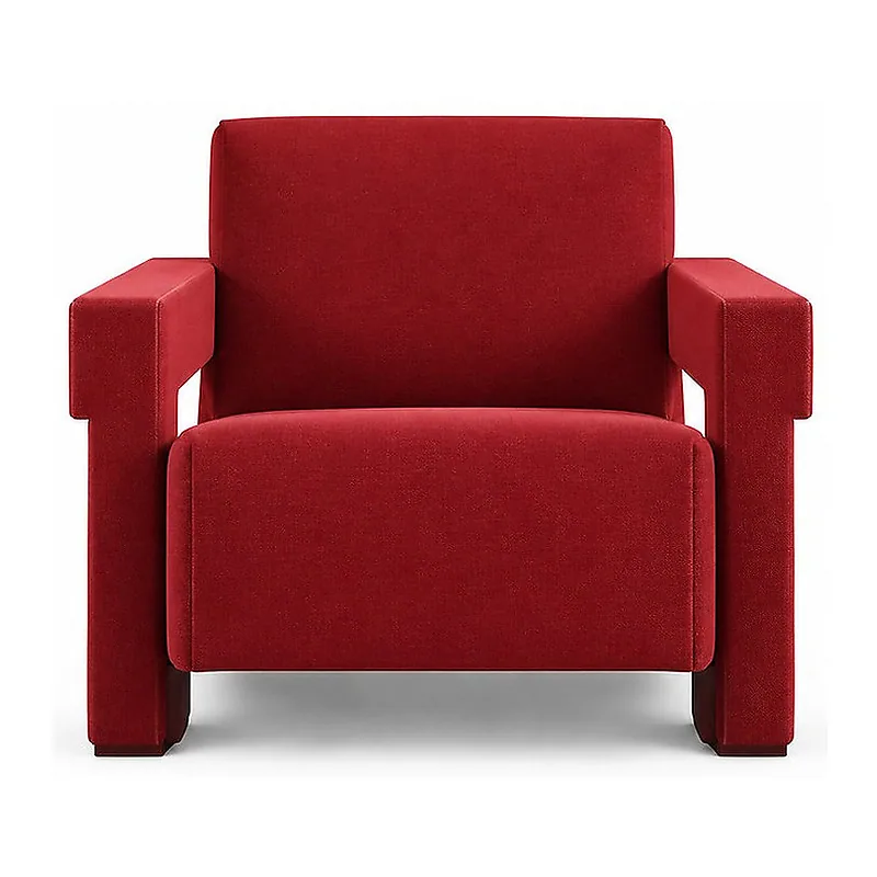 Wodun Burgundy Red Box Frame Armchair, front product view
