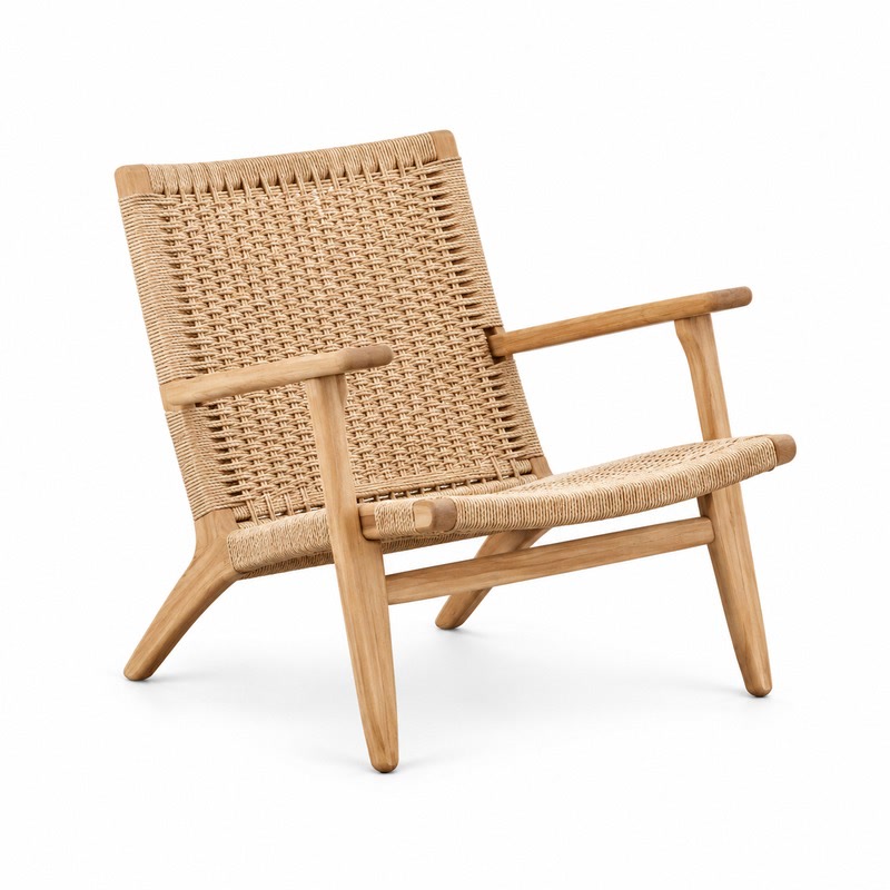 FZ Woven Cane Ash Wood Lounge Chair, front product view