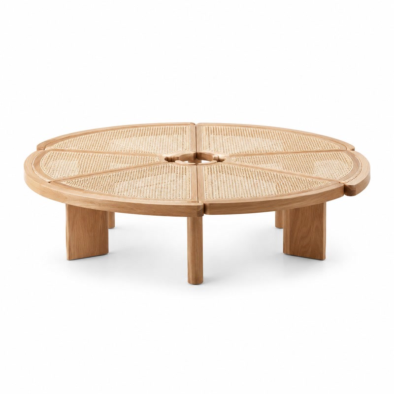 FZ Woven Cane Natural Cane Ash Wood Coffee Table, front product view