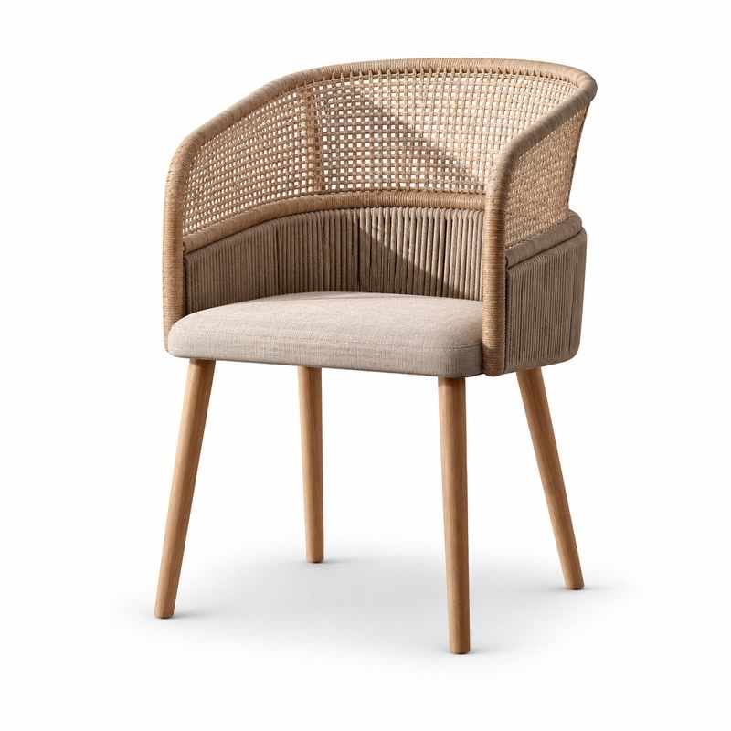 FZ Woven Cane Natural Cane Ash Wood Dining Chair, front product view
